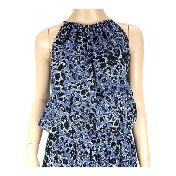 Derek Lam 10 Crosby Silk Crepe Halter Dress Blue Black Leopard Print Sz 6 - Picture 2 of 16